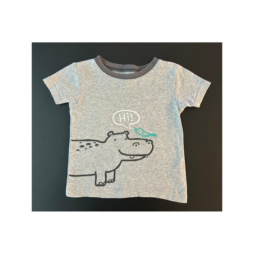 Carters Toddler 2T Gray Hippo Bird Graphic Short Sleeve T-Shirt (1285)